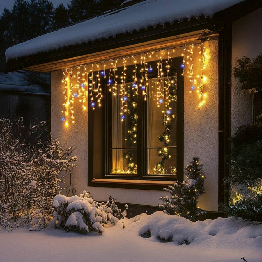 Lant Luminos Cu Led-uri in Forma De turturi, Pentru Utilizare in Exterior, 600 Bucati Led-uri Dot (intre Alb Cald si Alb Rece Intermitent)