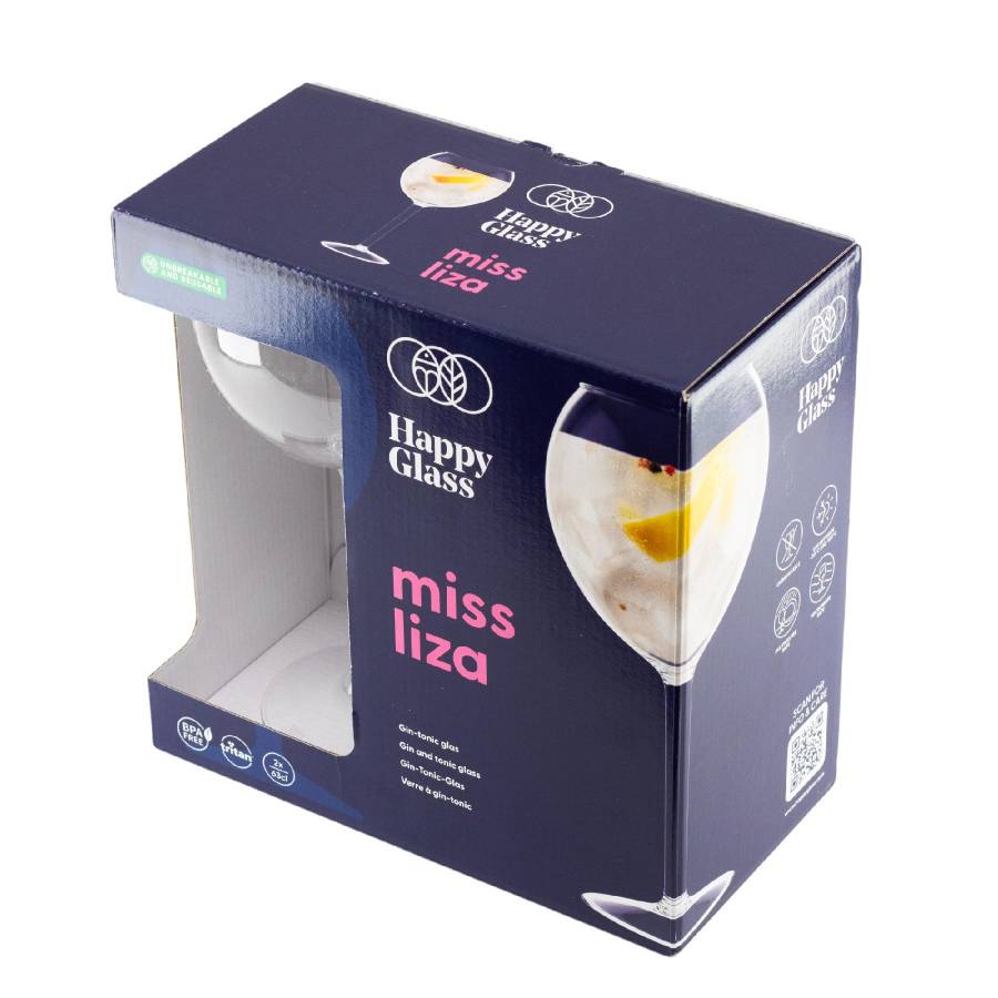 Pahar De Gin Tonic Incasabil Happyglass Miss Liza, 63 Cl, Fara Bpa, Calitate Alimentara, 2 Buc./set