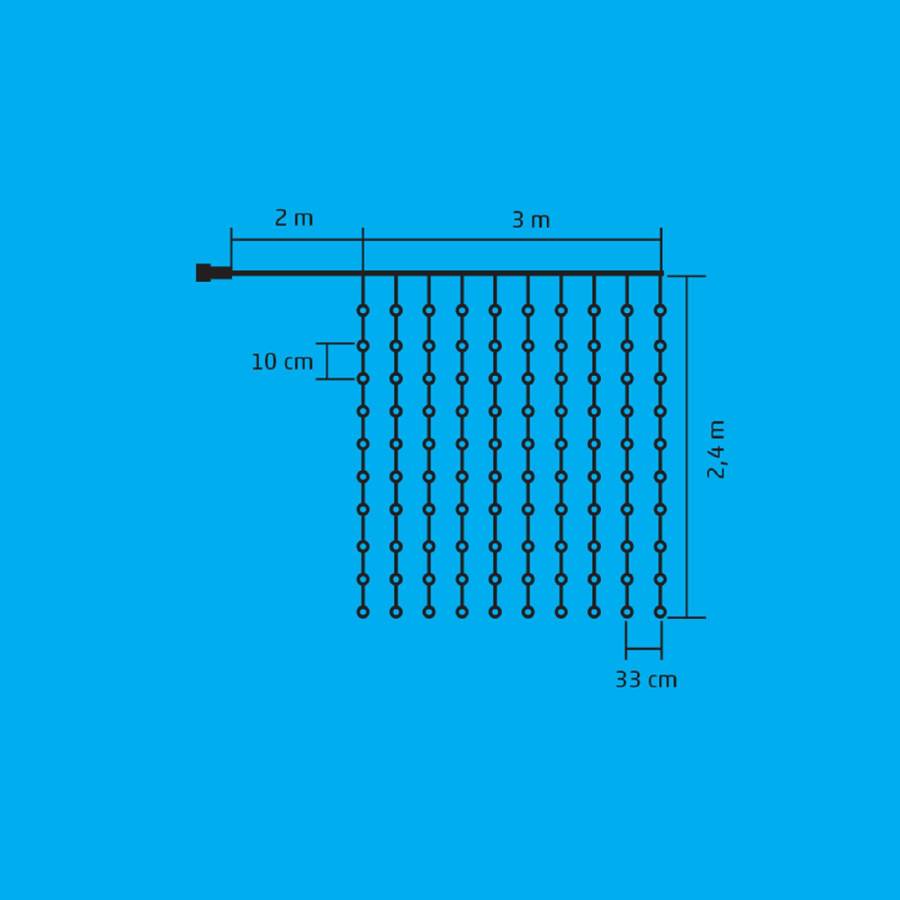 Perdea De Lumini Microled, De Interior, 3x2m, 10 Ghirlande / 20led, Alb Rece, 8 Progr