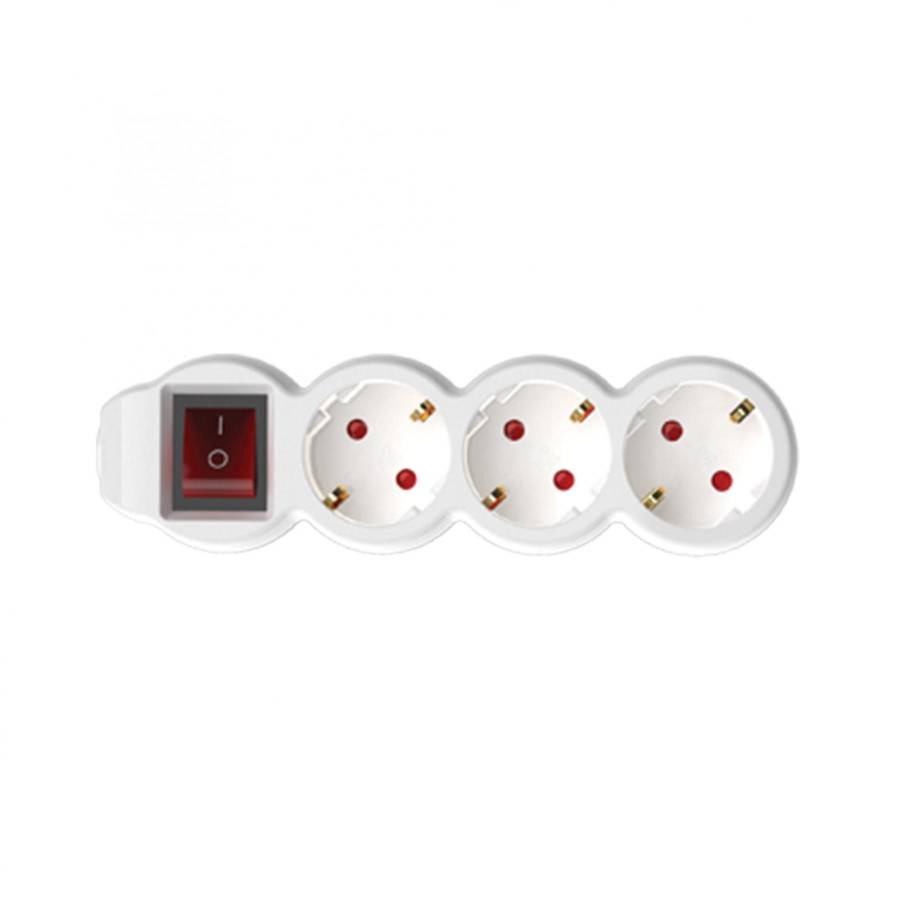 Prelungitor 3 Prize, Intrerupator, 10 M, 3x1,5mm2, Alb