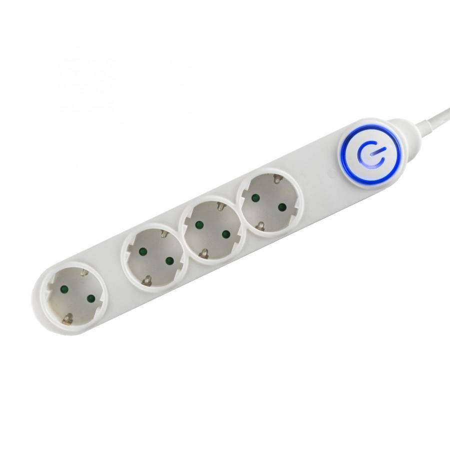 Prelungitor 4 Prize, Comutator De Picior, 1,5 M, Alb
