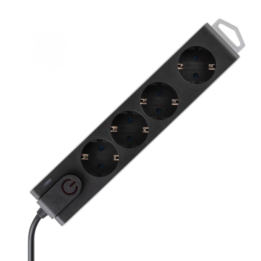 Prelungitor Cu Prot. La Supratensiune, 4 Prize, Negru, 3 M