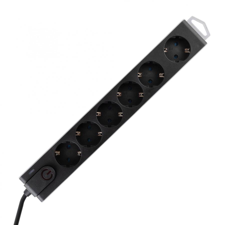 Prelungitor Cu Prot. La Supratensiune, 6 Prize, Negru, 1.5 M