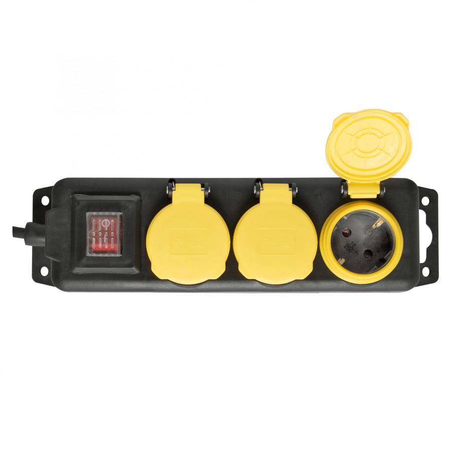 Prelungitor De Reţea, Cu intrerupator, 3 Prize, 1,5 M, Ip44, Negru