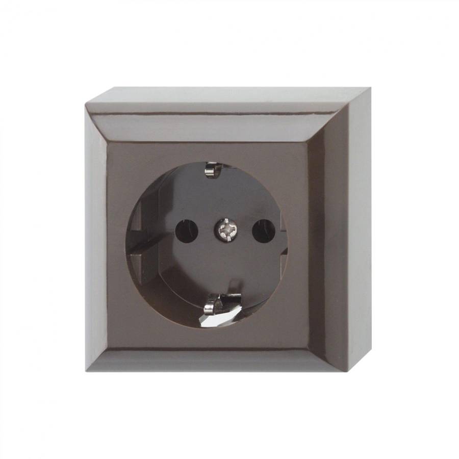 Priza Cu impamantare, Cu 1 Loc, Maro, Pentru Uz Interior