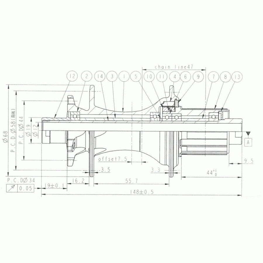 Butuc Spate Novatec D462sb-sl-b12-s3s-11s, 12 X 148mm 32h