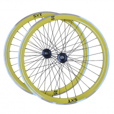 Set roti pentru bicicleta de tip single speed/fixie, culoare galbena.