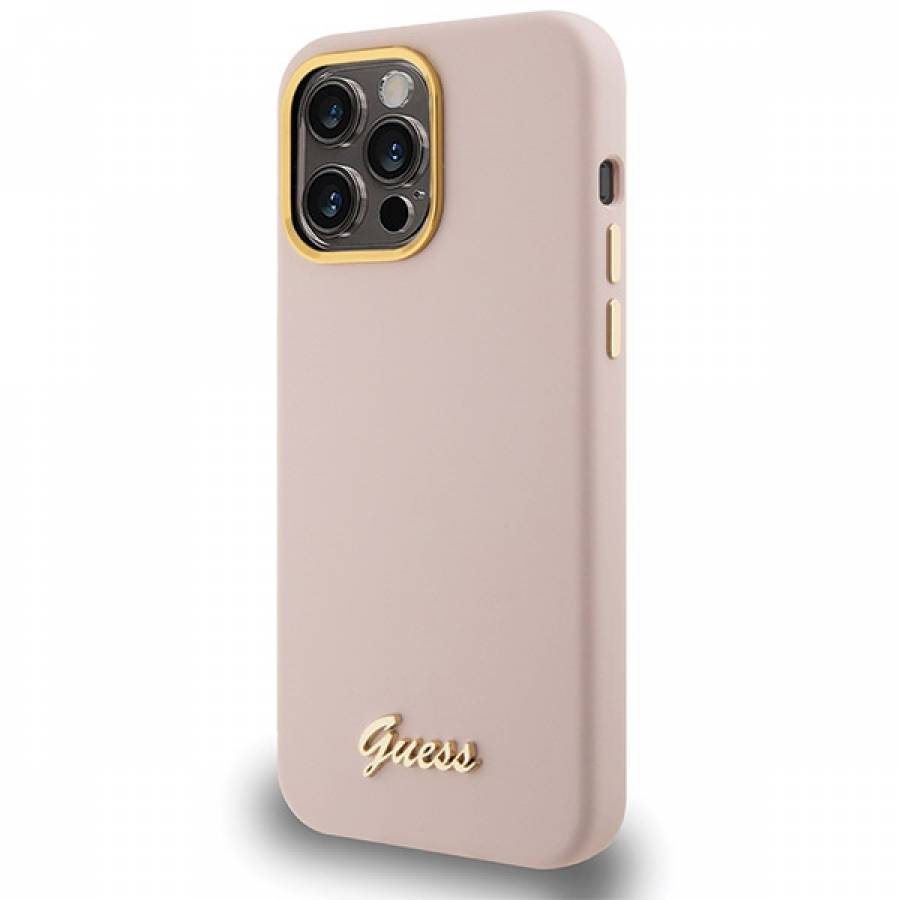 Guess Case Profesional For Iphone 15 Pro 6,1 Guhcp15lsmbslp Pink Hc Silicone Script Metal Logo & Frame