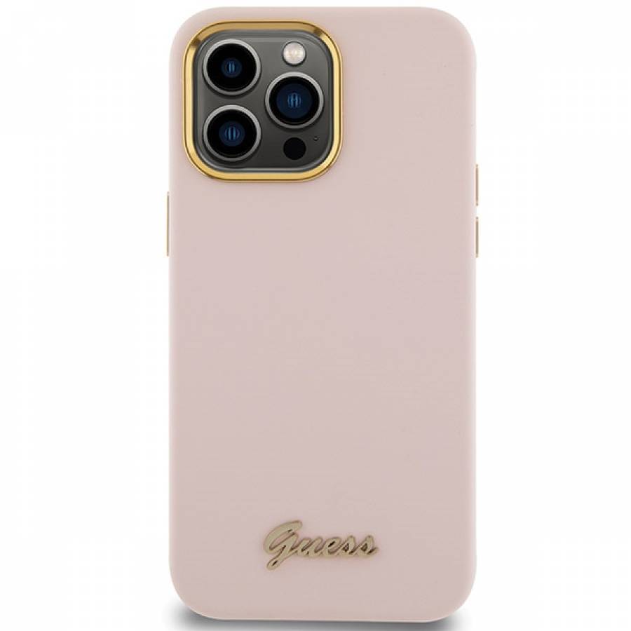 Guess Case Profesional For Iphone 15 Pro 6,1 Guhcp15lsmbslp Pink Hc Silicone Script Metal Logo & Frame