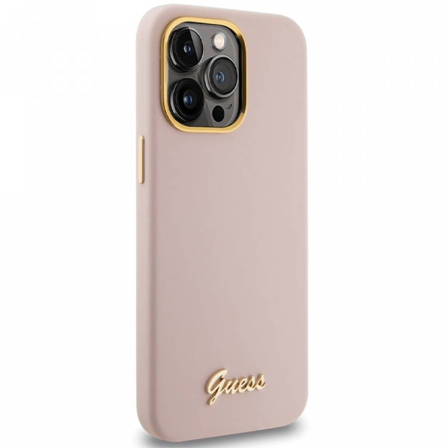 Guess Case Profesional For Iphone 15 Pro 6,1 Guhcp15lsmbslp Pink Hc Silicone Script Metal Logo & Frame