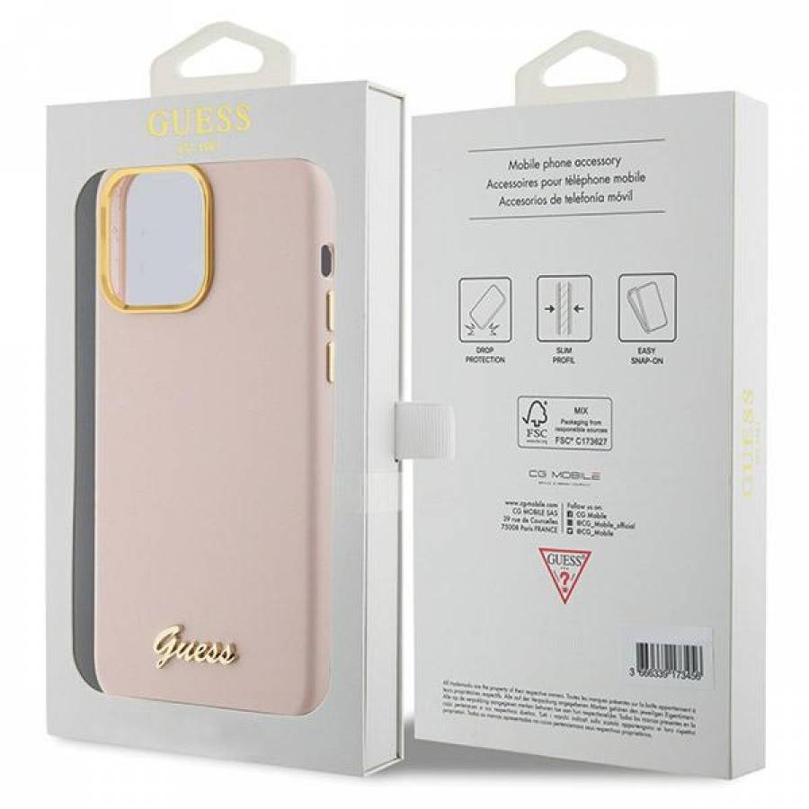 Guess Case Profesional For Iphone 15 Pro 6,1 Guhcp15lsmbslp Pink Hc Silicone Script Metal Logo & Frame