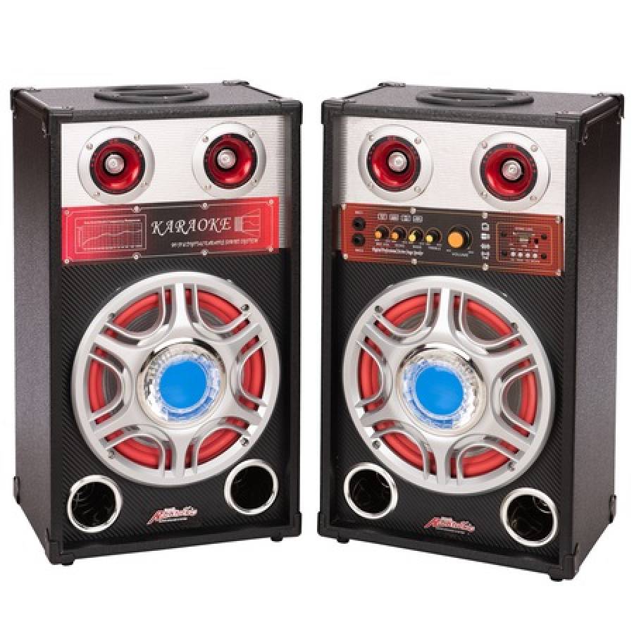 Set 2 Boxe 1 Activ + 1 Pasiv , 2 X 80 W, Bluetooth, Usb, Tf Card, Nivel Volum, 2 Intrari Microfon , Negru