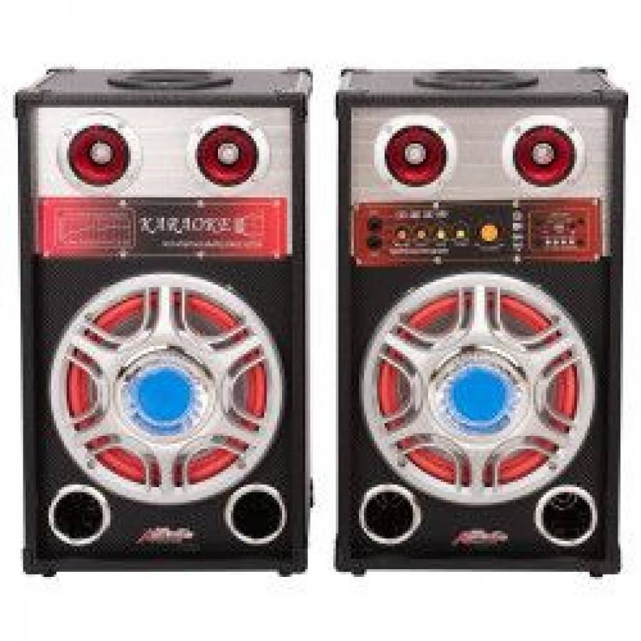 Set 2 Boxe 1 Activ + 1 Pasiv , 2 X 80 W, Bluetooth, Usb, Tf Card, Nivel Volum, 2 Intrari Microfon , Negru