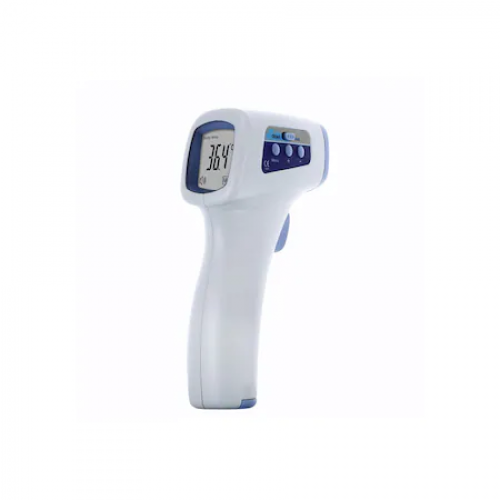 Termometru Digital KlaussTech,  Tip Pistol Cu Infrarosu, Corporal Sau Ambiental, Alarma Sonora Febra, Alb / Albastru