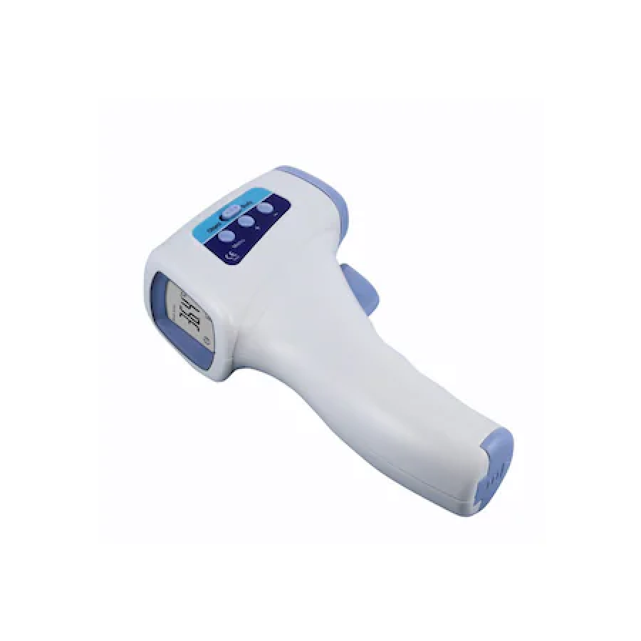 Termometru Digital KlaussTech, Tip Pistol Cu Infrarosu, Corporal Sau Ambiental, Alarma Sonora Febra, Alb / Albastru