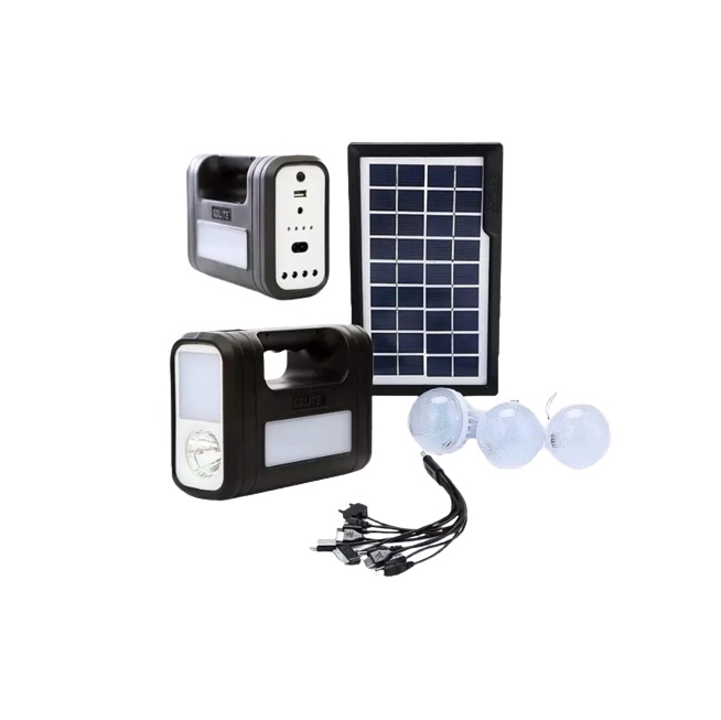 Kit cu panou solar, 2 lampi, 3 becuri si usb incarcare telefon, gd-lite