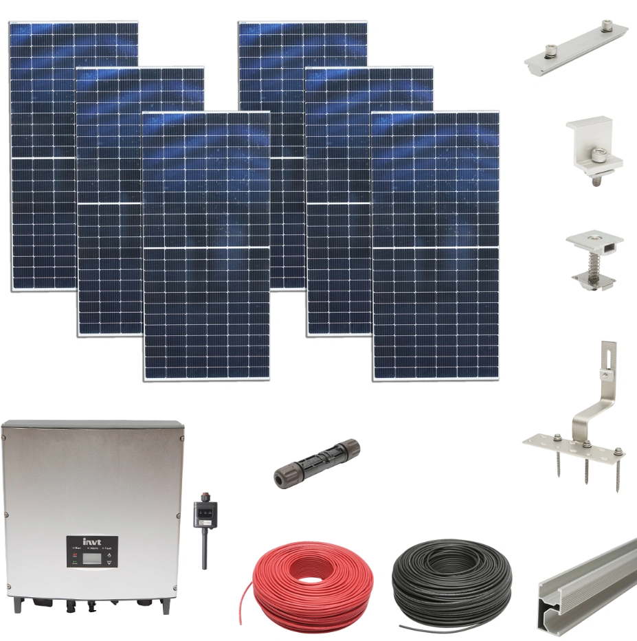 Kit sistem solar fotovoltaic monofazic klausstech on-grid, 5 kw, 12 x 450 w, prosumator wifi, sistem fixare acoperis