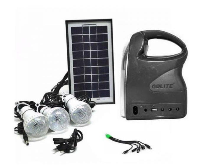 Kit solar pentru iluminare cu lanterna, 3 becuri led smd, usb incarcare, alimentare solara si retea 220 - 240 v, panou solar, negru