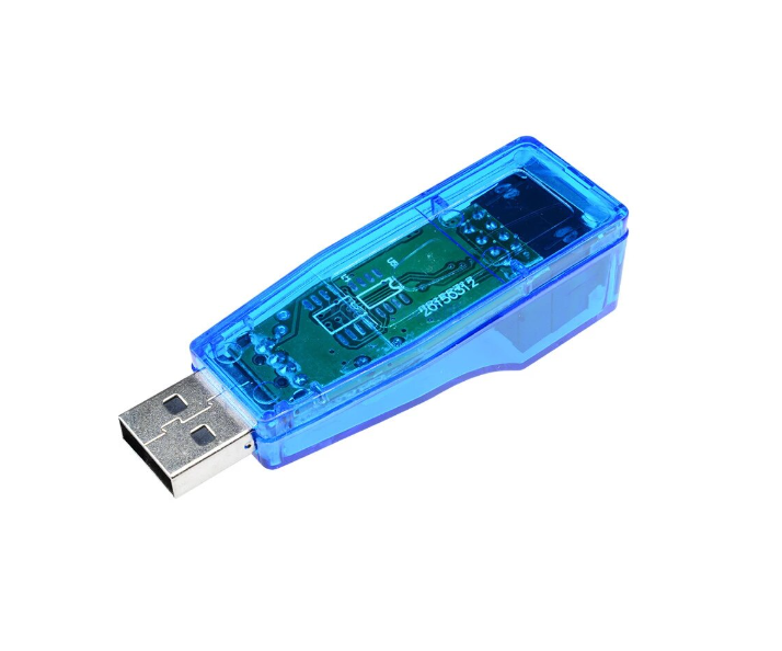Adaptor klausstech pentru cablu retea, interfata usb, indicator led, 10/100mbps, 21 x 57 x 17 mm, port rj45, tip b, albastru
