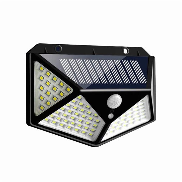 Lampa solara klausstech cu panou solar, 100 led-uri, senzor de miscare, ip65 waterproof, 2200 mah, abs, 600 lm, negru