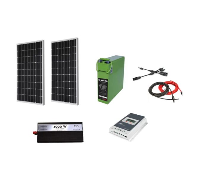 Sistem panouri fotovoltaice cu invertor 4000w, pentru rulote/cabane, 360 w, 12/24 v, 2 x panouri 180w, cablu solar inclus