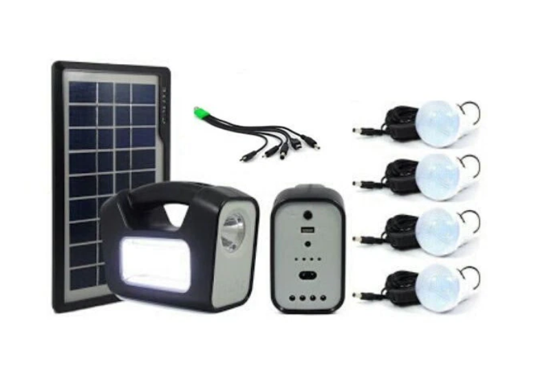 Kit solar cu panou fotovoltaic 3,5 w, 3 becuri smd, port usb de incarcare, lanterna led, modern, klausstech