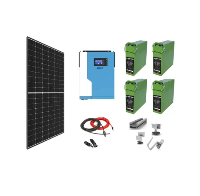 Sistem off-grid solar complet 5 kw, 14 x panouri fotovoltaice cu baterii 1765 x 1048 x 35 mm, invertor hibrid 5,5 kw continuu/11 kw varf