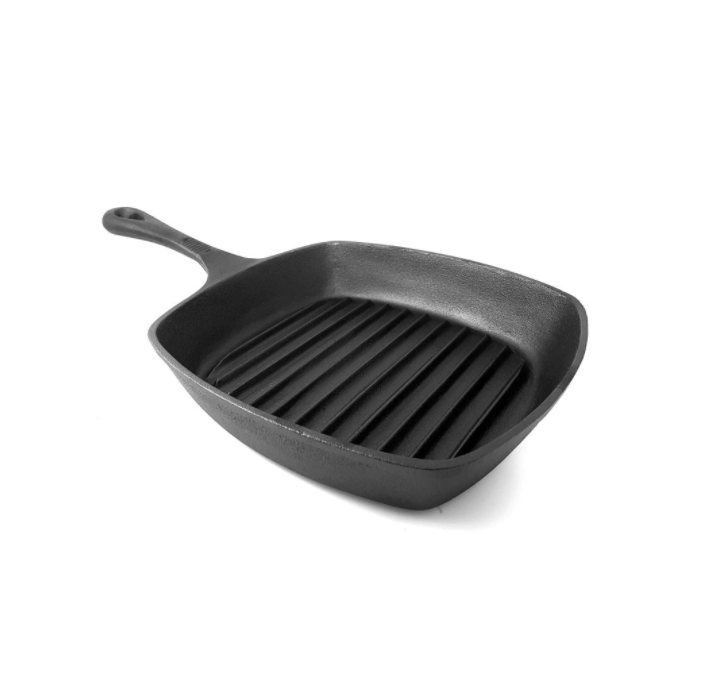 Tigaie grill de 26 cm, inductie, patrata, fonta pura, maner ergonomic, design modern, negru