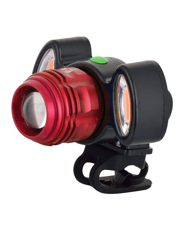 Far bicicleta si lanterna cap 2in1, 4 moduri de Iluminare, 2 LED-uri rosii de avertizare, reincarcabila prin USB, negru-rosu