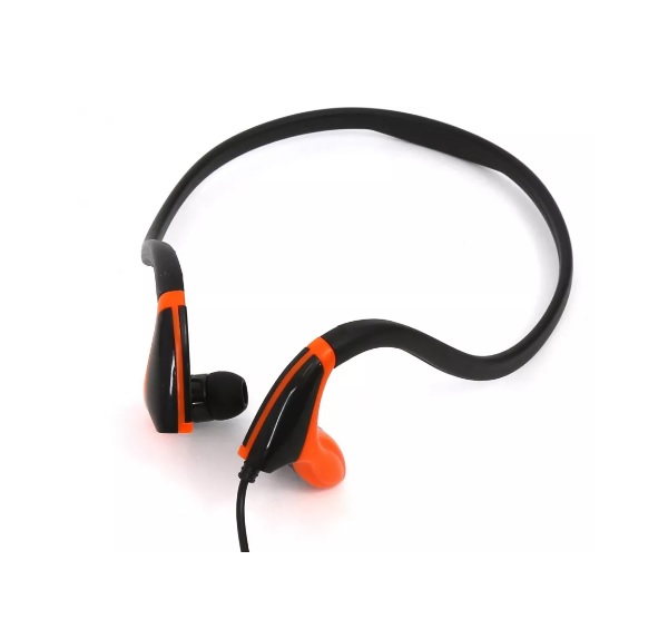 Casti sport stereo cu microfon si fir, negru-portocaliu