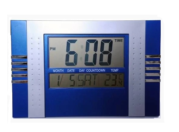 Ceas de perete sau de masa klausstech, cu alarma, data si termometru, albastru
