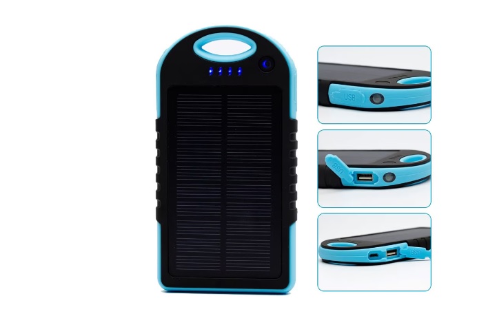 Baterie externa cu incarcare solara, powerbank, negru\albastru