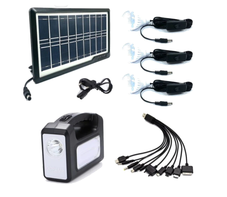 Kit cu panou solar , gdliting , gd-8017 , usb , 3 becuri , lanterna , portabil