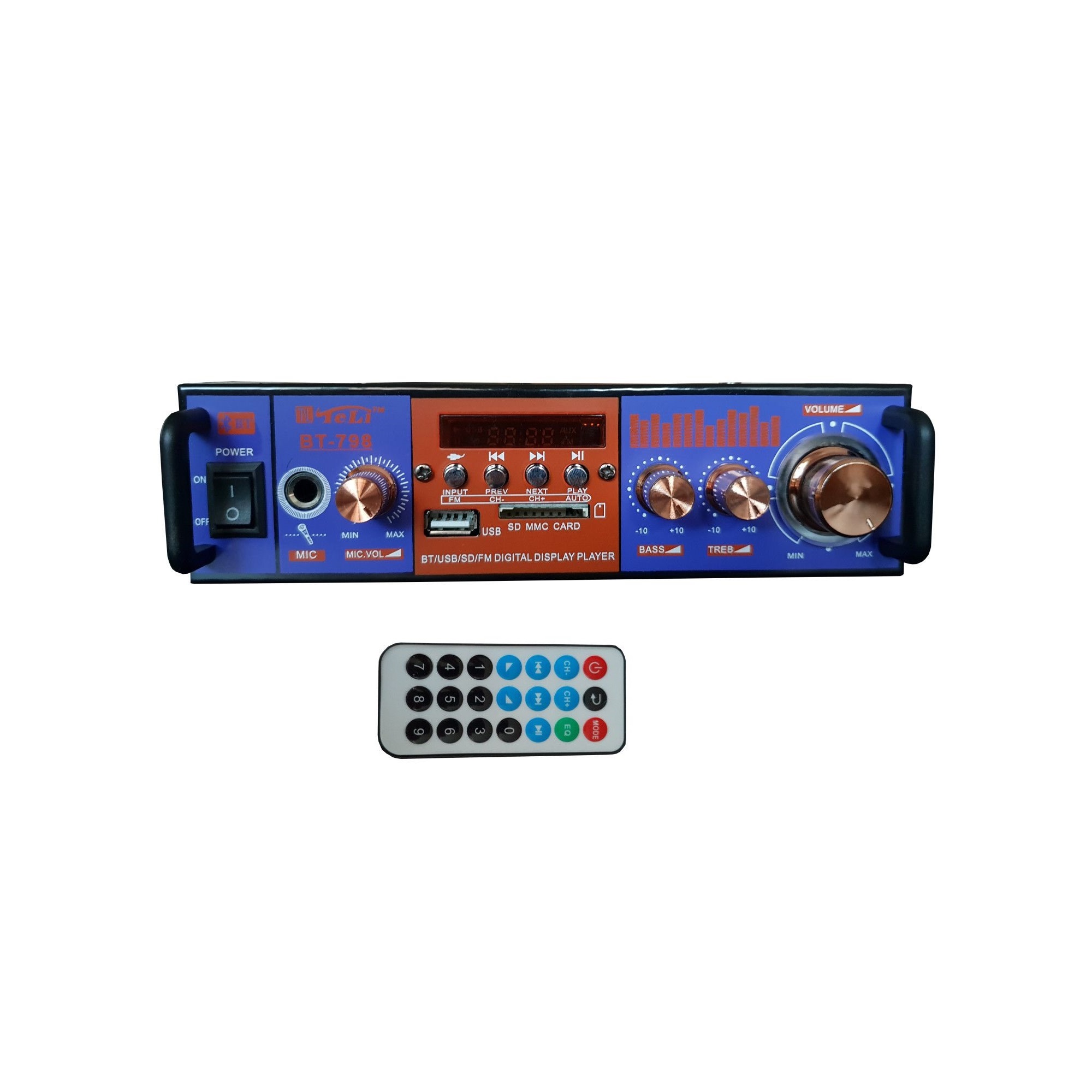 Amplificator Audio Bluetooth , Cu Modul Usb , Sd Card , Telecomanda ,1 Intrare Microfon, Radio Fm