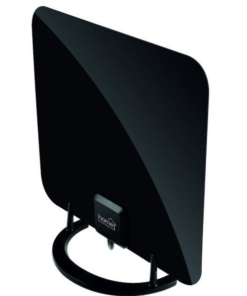 Antena de camera home cu amplificator, 52db, dvb-t/t2 , alimentare 12 v prin retea , suport de masa inclusa , design modern , negru