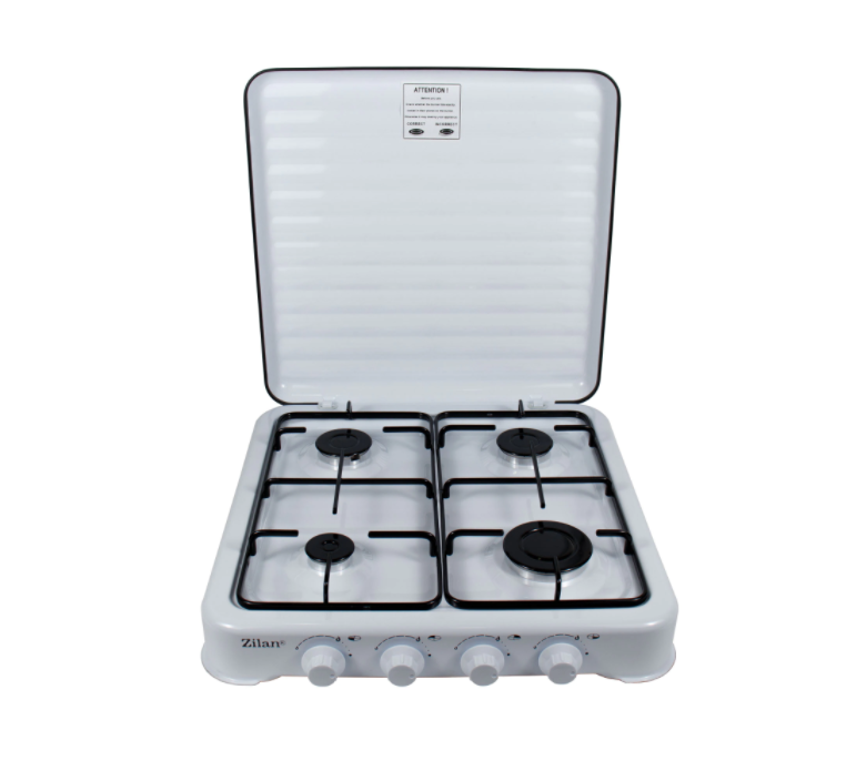 Aragaz portabil cu 4 ochiuri, alimentare gpl butelie, 55x50x11 cm, putere 2300/1600/1600/900w, tabla emailata, culoare alb