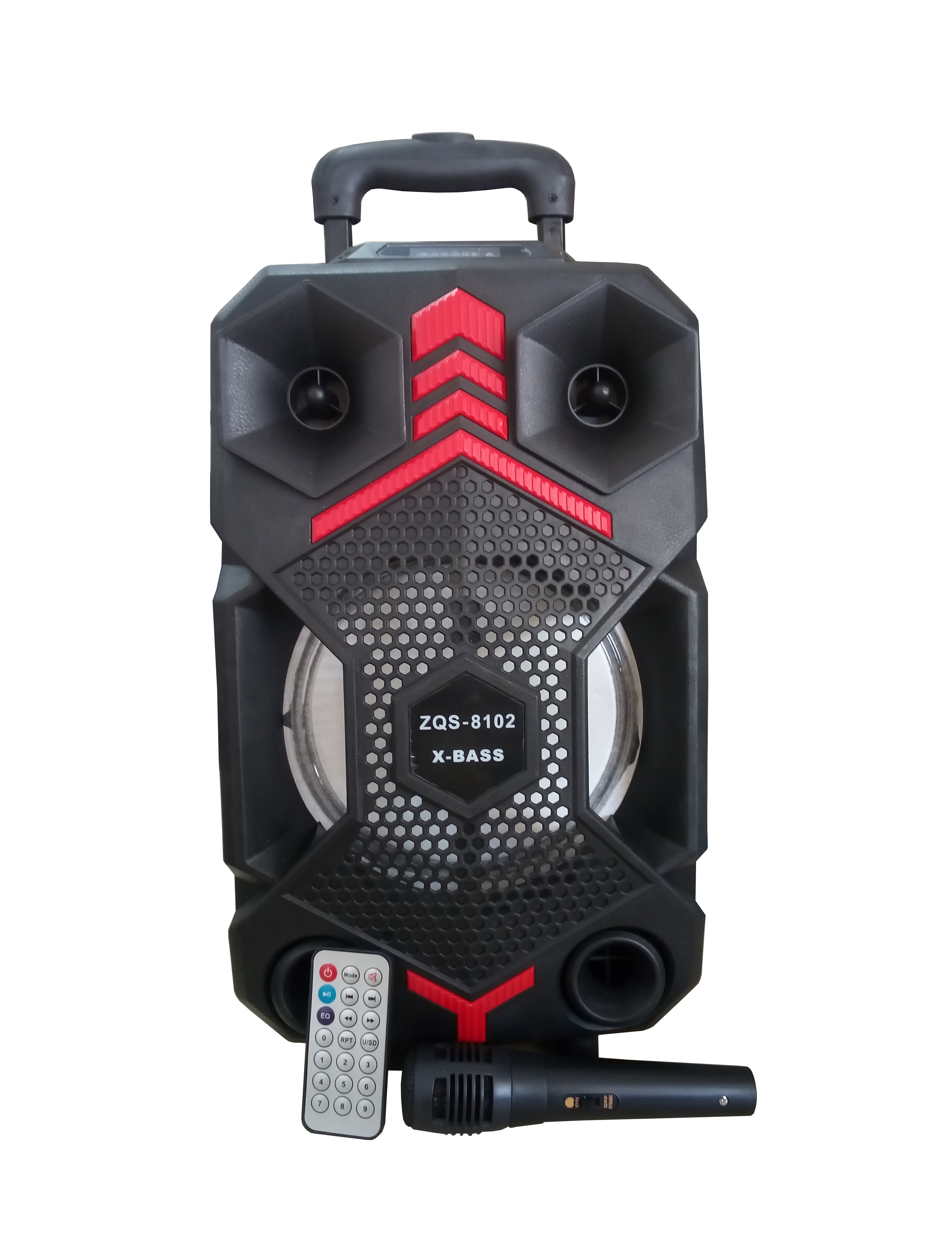 Boxa audio speaker sound , conectare prin bluetooth , port usb , tf card , aux in , troller cu roti , difuzor de 8 inch , radio fm , display led , negru