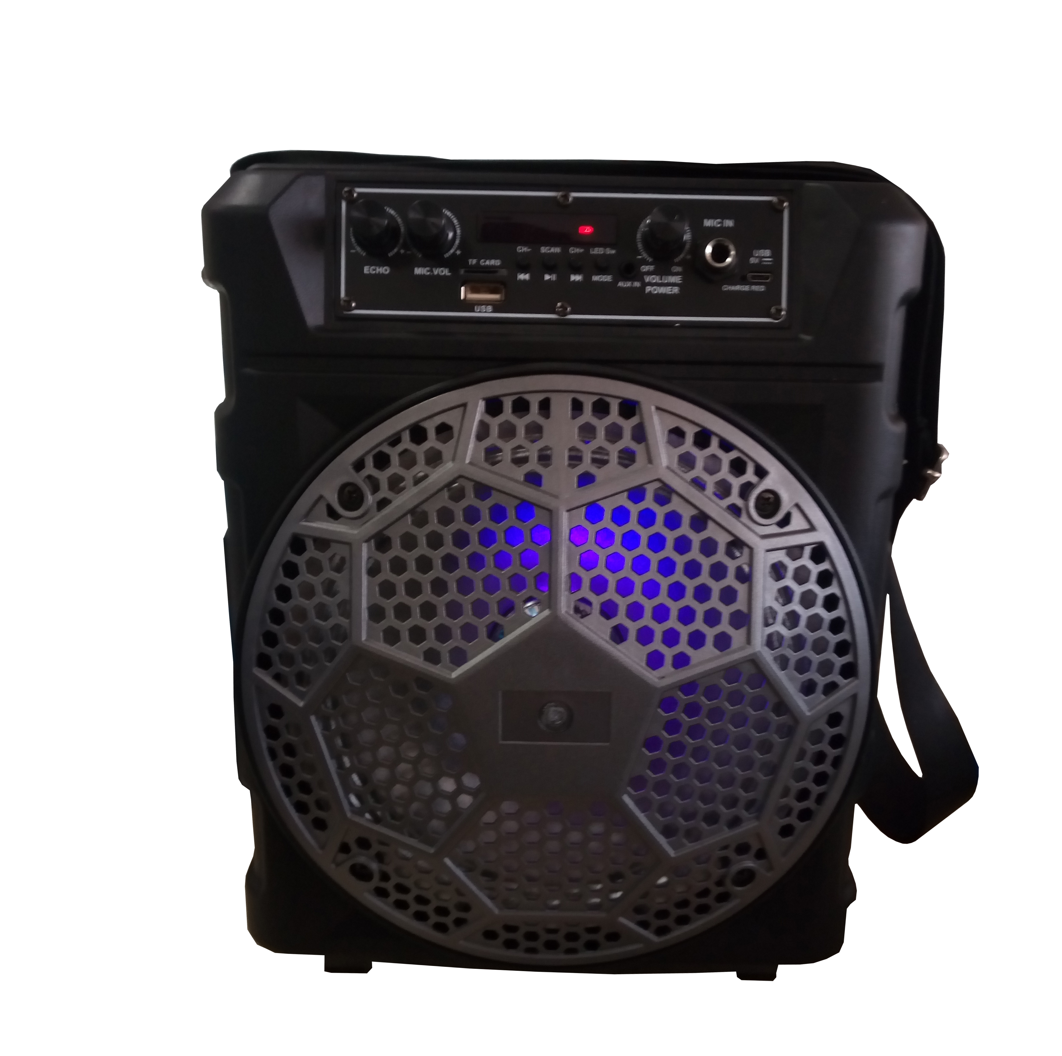 Boxa portabila bt speaker cu functia bluetooth , durea de umar , intrare aux , port usb , tf card , lumina led color , li-ion 1500 mah , frecventa 70hz-20khz , putere rms 15 w , negru