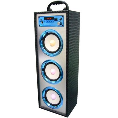 Boxa portabila cu bluetooth 3 difuzoare 15 w ,mp3,lumini, cadou microfon si baterie extra