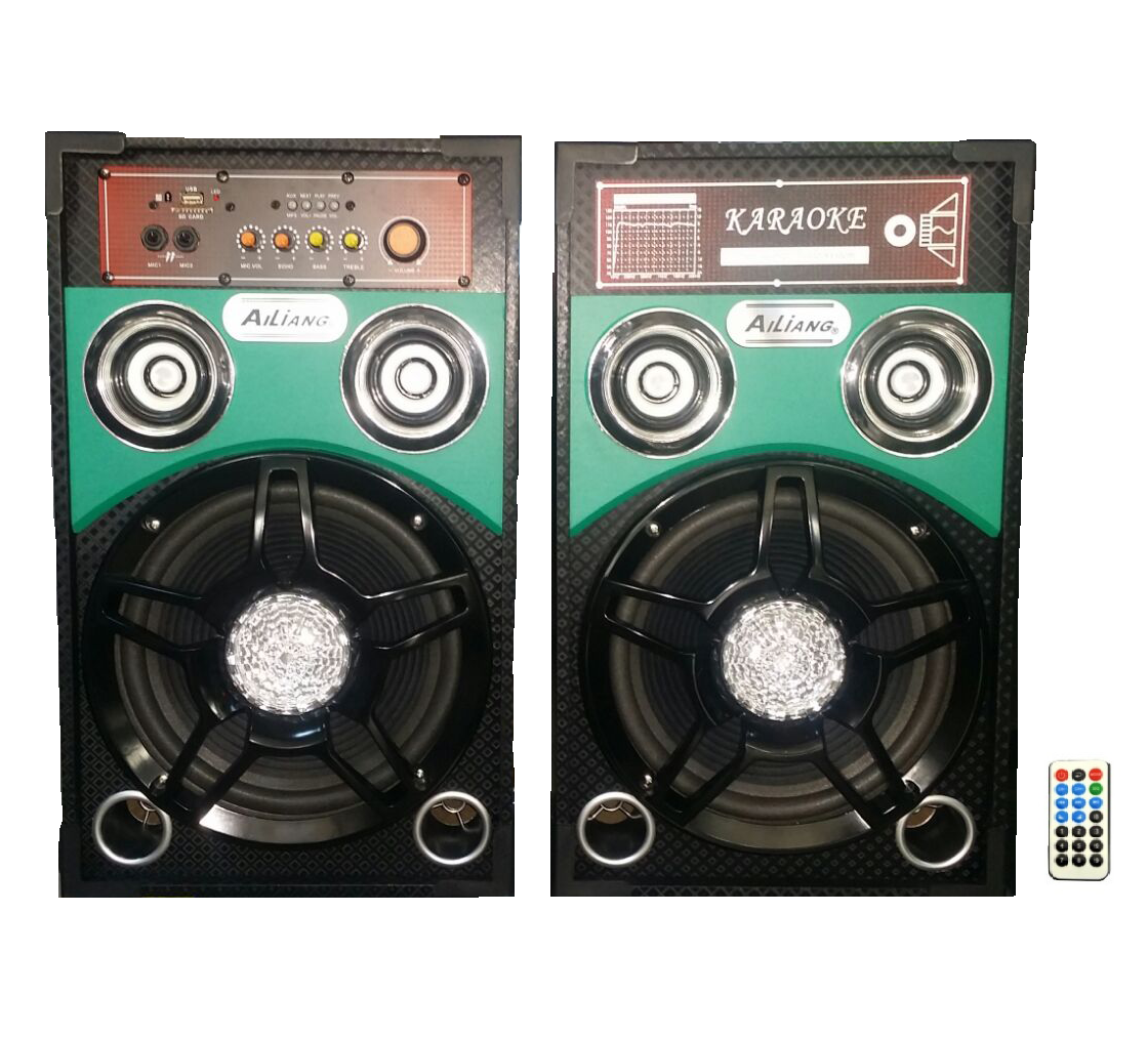 Boxe audio ailiang , conectivitate bluetooth , lumini si led lumini , conectare dispozitive usb / sd / sdhc / mmc , 4 ohmi , bass reflex , negru/verde