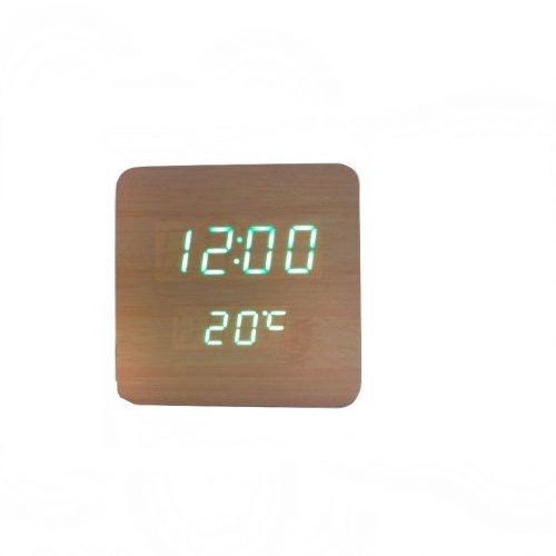 Ceas de birou klausstech, display digital, afiseaza ceasul, temperatura, data, functie de alarma, design cubic, usor de setat, alimentare prin usb, crem