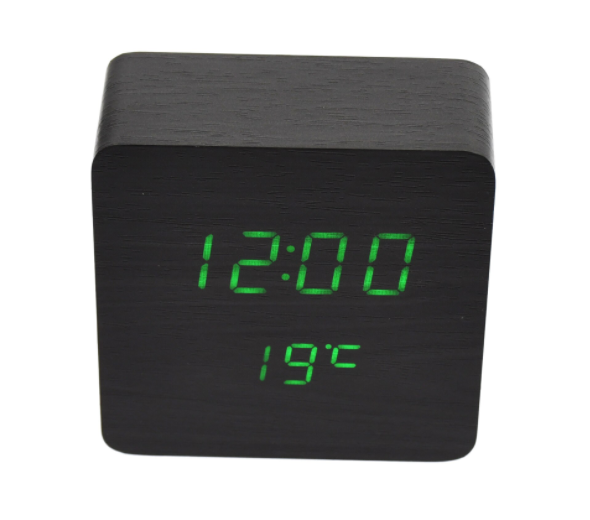 Ceas de birou klausstech, display digital, afiseaza ceasul, temperatura, data, functie de alarma, design cubic, usor de setat, alimentare prin usb, negru