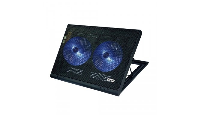Cooler pad pentru laptop/notebook cu 2 ventilatoare, klausstech, marime maxima 17 inch, alimentare prin usb, unghi de inclinare reglabil, culoare negru