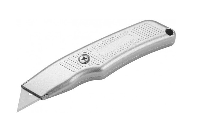 Cutter utilitar cu lama fixa klausstech, material lame sk5, corp din aliaj de aluminiu, lame standard, greutate redusa, design ergonomic, argintiu