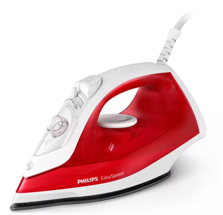 Fier De Calcat Cu Abur Philips Easyspeed Jet De Abur Incontinuu 90 G/min Tehnologie Anticalcar Talpa Antiaderenta Putere De 2000 W Setari Multiple Pentru Abur Incalzire 30sec Rosu