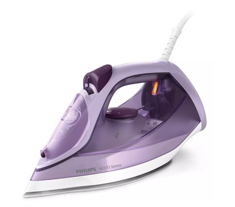 Fier De Calcat Cu Abur Philips Putere 2400 W Debit De Abur 40g/min.; Jet Abur 210g Rezervor Apa Xl 550 Ml Talpa Ceramica Incalzire 40 Secunde Curatare Automata Anti-picurare Mov/alb