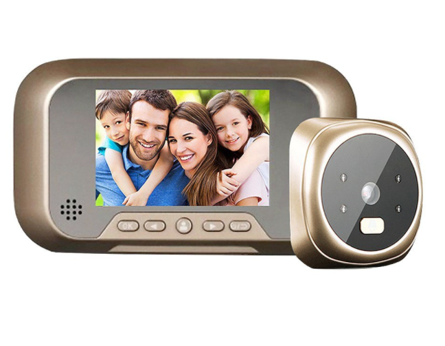 Interfon video, display, camera hd, 3x zoom, functie de inregistrare, functie de clopotel, infrarosu, suporta card, auriu