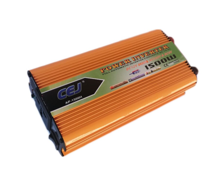 Invertor automat de tensiune , putere 1500 w, dc12v - ac220v & dc5v, temperatura -10 si +50 grade c, compact, usor de folosit, negru/portocaliu