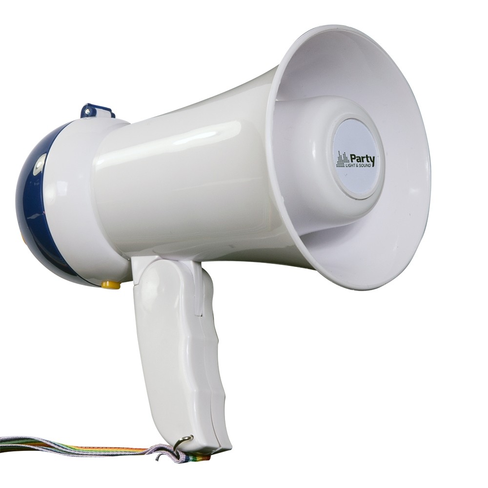 Megafon profesional party light & sound , putere de 10 w, design compact , controlul volumului , curea de transport , microfon incorporat , material abs , alimentare 4 baterii aa