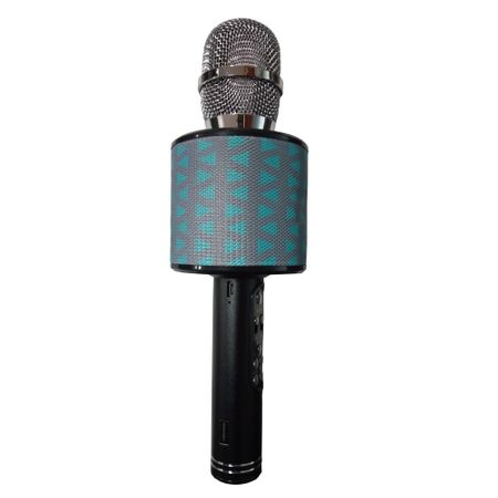 Microfon karaoke , cu leduri multicolore , usb , tf card, aux in jack 3,5 mm , culoare albastru/gri